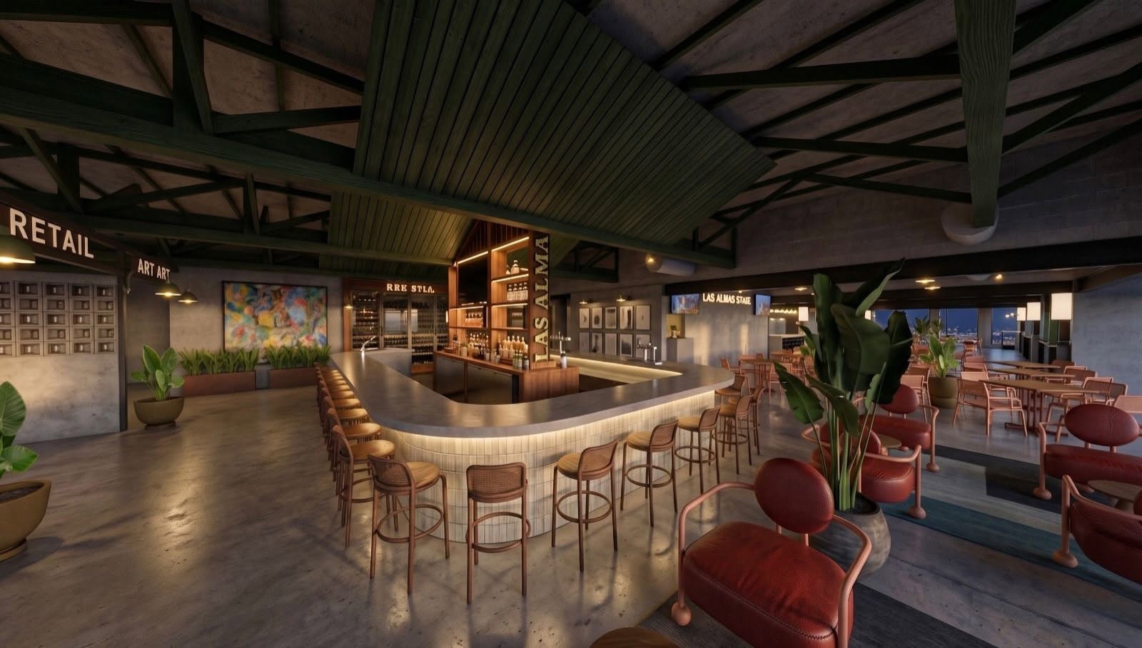 Interior rendering of Las Almas Food Hall in Edinburg, Texas