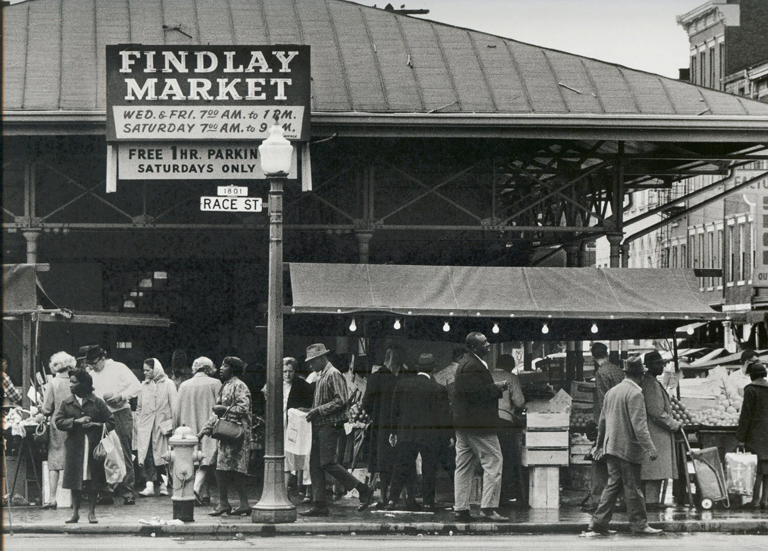 Historic black and white photo of the Findlay Market Market House