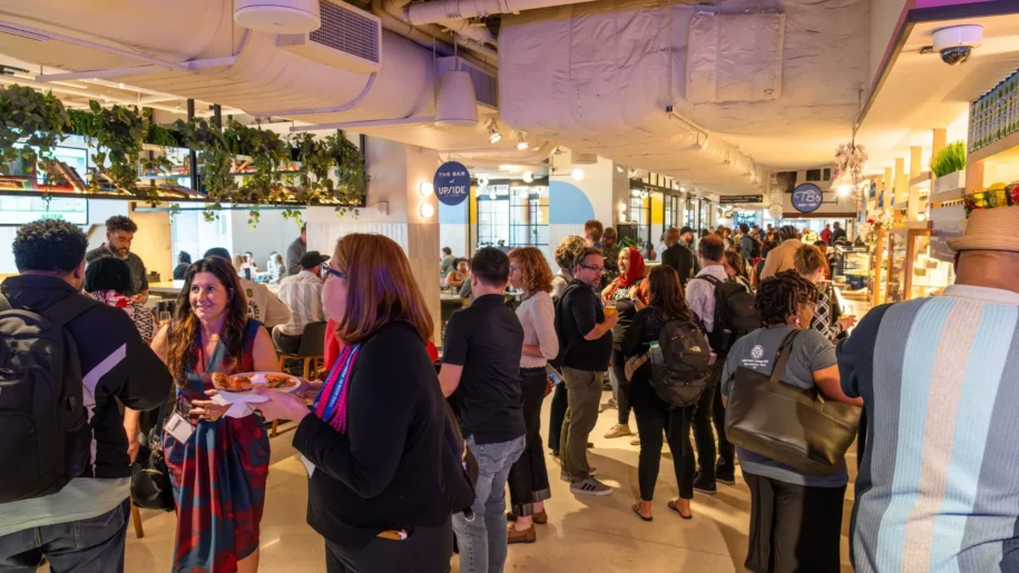 Guests ordering at the UPSIDE on Moore food hall in Rosslyn, Arlington